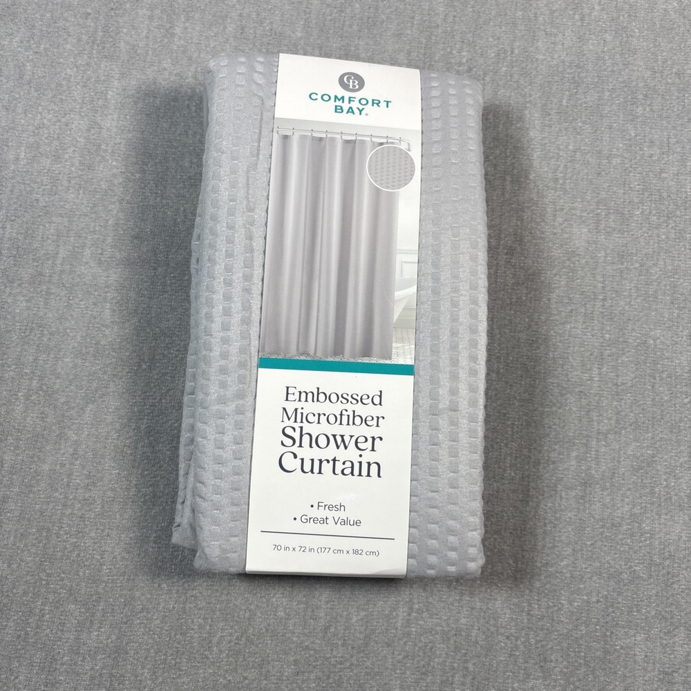 Comfort Bay Gray Embossed Microfiber Shower Curtain 70x72 Inches Solid Gray